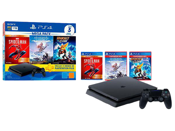 Blue Games, Playstation 4 Slim 1TB com 3 jogos, Pack PS4